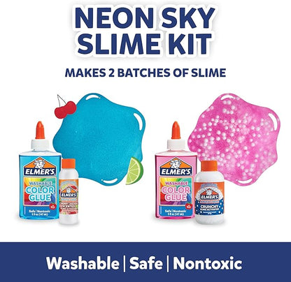Elmer’s Neon Sky Slime Kit, Slime Supplies Include Transparent Color Liquid Glue, Crunchy Slime Activator, Cherry Limeade Slime Activator, 4 Count