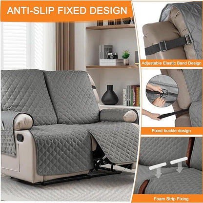 Recliner Covers Non Slip Waterproof Large Recliner Chair Covers for Leather Chairs Reversible Recliner Sofa Cover for Living Room Recliner Furniture Protectors Covers for Pets Kids, Gray