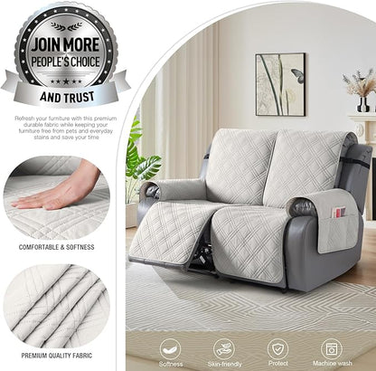 TAOCOCO 100% Waterproof Oversized Loveseat Recliner Cover, Non Slip Split Loveseat Covers for Reclining Loveseat with Elastic Straps for Kids Pets(Oversized 2 Seater, Off White)