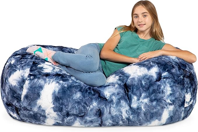 Jaxx Sofa Saxx Bean Bag Couch - 4 Foot - Faux Fur, Black