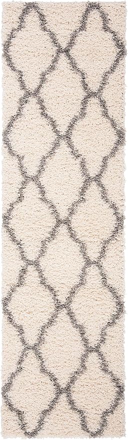 SAFAVIEH Dallas Shag Collection 2'3" x 6' Ivory/Grey SGDS257F Trellis Non-Shedding Living Room Bedroom Dining Room Entryway Plush 1.5-inch Thick Runner Rug