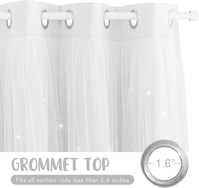 NICETOWN Double Layer Room Darkening Curtains 95 Inch Length 1 Pair for Girls Nursery Bedroom Grommet Blackout Curtains with Sheer Overlay, 52" W x 95" L, Greyish White