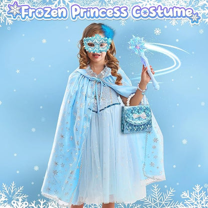 Golray Frozen Toys for Girl Gift Kids Makeup Kit & Elsa Princess Dress Up Set, Purse & Cape & Real Make up & Nail Polish & Wand, Birthday Gift Toys for Little Girls Toddlers Age 3 4 5 6 7 8 Year Old
