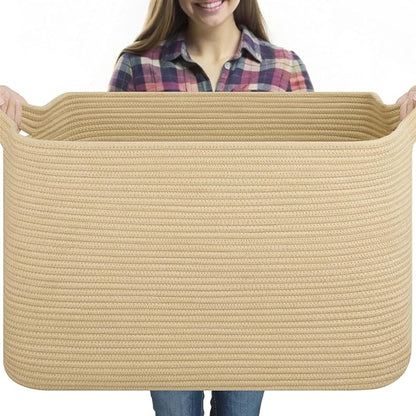 OIASKET 95L Extra Large Blanket Basket, 24" x 16.9" x 14.2" Woven Storage Basket for Living Room, Rectangle Nursery Blanket Storage for Toys, Towels, Dirty Clothes (Jute)