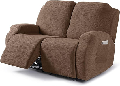 VANSOFY Recliner Cover, 2-Pieces Stretch Reclining Couch Cover with Pockets Loveseat Sofa Slipcovers Soft Washable Furniture Protector for Dogs Cats(Light Coffee)