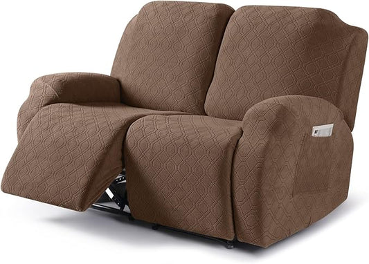 VANSOFY Recliner Cover, 2-Pieces Stretch Reclining Couch Cover with Pockets Loveseat Sofa Slipcovers Soft Washable Furniture Protector for Dogs Cats(Light Coffee)