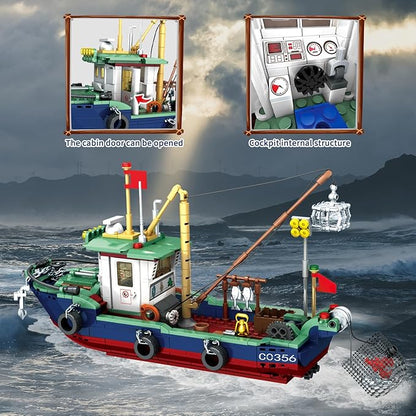 Fishing Boat Building Blocks Sets, Compatible with Lego Boat Sea Fishing Building Blocks Toy Set Collection Decoration, Gifts for Boys and Girl Ages 6-12 Years Old and up, 582 Pcs