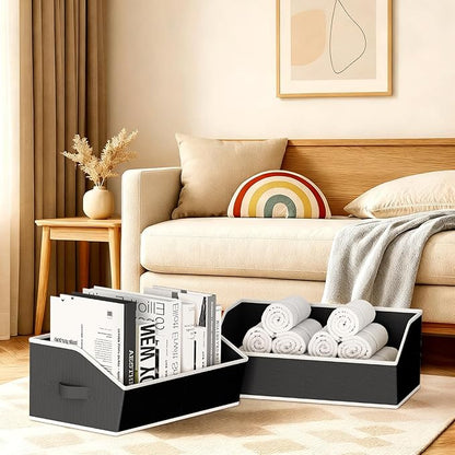 Homsorout Storage Bins for Shelves - Large Trapezoid Closet Shelf Organizer, Fabric Organization Bins with Handles, Storage Baskets for Clothes, Towel, Blanket, 4 Pack, Black