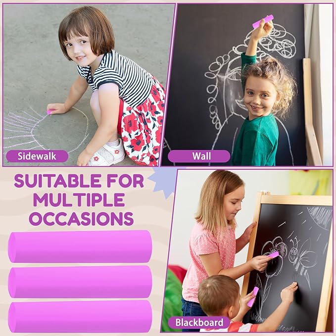 Fulmoon 40 Pcs Jumbo Sidewalk Chalk for Kids Outdoor Art Non Toxic Large Washable Street Chalk for Adults Drawing Painting Graffiti Classroom(Rose Red,Round Style)