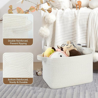 OIASKET Storage Basket for Organizing, Woven Baskets for Storage, Rectangle Decorative Baskets for Shleves, Closet, Toys, Books, Nursery Organizer Bins - Pack of 3 (White, 13"x9.85"x8.7")