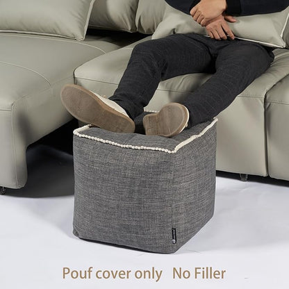 Louis Donné Boho Neutral Decorative Unstuffed Pouf Cover, Poofy Ottomans Foot Rest for Living Room Floor Cushion Footstool Moroccan Tufted for Storage 45x45 Camping (Only Cover) (No Filler)