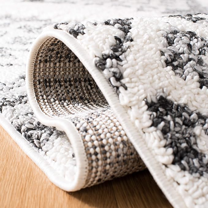 SAFAVIEH Moroccan Tassel Shag Collection Runner Rug - 2'3" x 6', Ivory & Grey, Boho Design, Non-Shedding & Easy Care, 2-inch Thick Ideal for High Traffic Areas in Living Room, Bedroom (MTS652F)