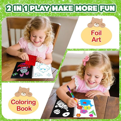 FUNNYB&G Foil Art Party Favors for Kids - 24 Pack Foil Art Crafts Kits Coloring Books, Goodie Bag Stuffers Party Favors for Kids 4-8 8-12, Bulk Easter Classroom Gifts Girls Boys Prizes (Easter)