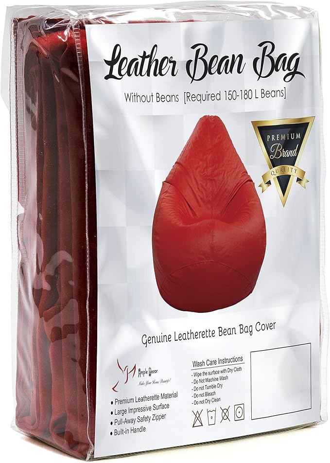 Ample Decor Bean Bag Cover (No Filling), Plush Toys Storage Soft Leatherette, Durable Construction Sturdy Zipper, Ideal for Children and Teenagers - Red