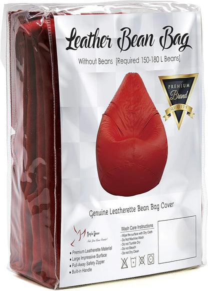 Ample Decor Bean Bag Cover (No Filling), Plush Toys Storage Soft Leatherette, Durable Construction Sturdy Zipper, Ideal for Children and Teenagers - Red