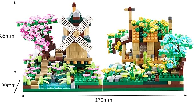 Botanicle Collection Sakura Tree House Micro Blocks Building Set for Adults Toy Friendship Windmill Cherry Blossom Tree Flowers for Girls 2 Sets