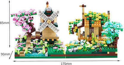 Botanicle Collection Sakura Tree House Micro Blocks Building Set for Adults Toy Friendship Windmill Cherry Blossom Tree Flowers for Girls 2 Sets