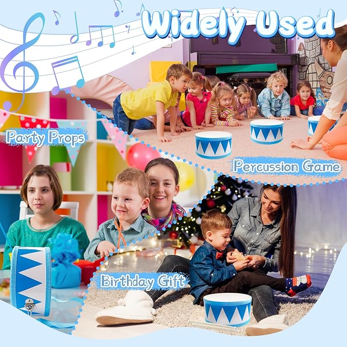 Kids Drum Set,8 Inch Wooden Drum Toys,Educational Baby Drum Toys with an Adjustable Strap and 2 Drumsticks,Sensory Musical Instrument Drum for Toddler,Kids,Boys & Girls