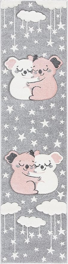 SAFAVIEH Carousel Kids Collection Runner Rug - 2' x 8', Grey & Ivory, Koala Design, Non-Shedding & Easy Care, Ideal for High Traffic Areas for Boys & Girls in Playroom, Nursery, Bedroom (CRK195F)