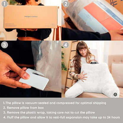 Nestl Fur Reading Pillow, Stylish Back Pillow for Bed Sitting Up, Faux Fur Bed Chair Pillow with Arms, Reading Pillows for Sitting in Bed Adult & Kids, Sit Up Back Support Pillow for Bed Rest - White