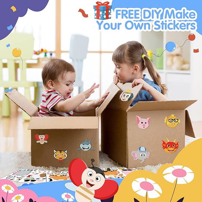 sinceroduct Make a Face Stickers for Kids, 60 PCS Multicolor Animal Decals, Paper Surface, Reusable, for Party Favors, Gifts, Rewards, Art Craft