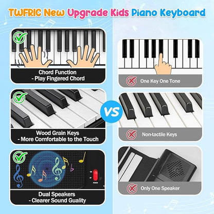 Piano Keyboard, 61 Key Upgrade Kids Pianos Music Toy with Light-up Keys & Pro Teaching Modes, Dual Speaker, 70 Demos,100 Tones, 100 Rhythms Perfect Christmas/Birthday Gift for Kids (Black)