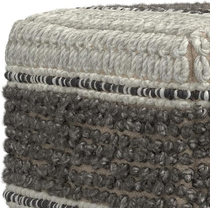 SIMPLIHOME Grady 18 Inch Wide Contemporary Square Pouf in Earth Tone Brown Handloom Woven, for The Living Room, Bedroom and Kids Room