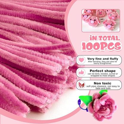 TOAOB 100pcs Pipe Cleaners Light Pink Pipe Cleaners Chenille Stems 6mm x 12 Inch Pipe Cleaners Craft Supplies for Art DIY Crafts Decorations