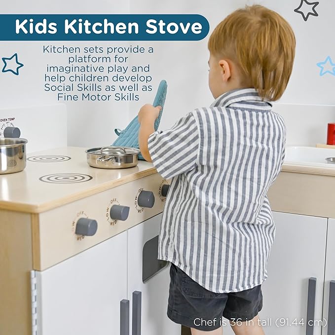 Children’s Factory Wooden Play Stove for Kids and Toddlers – Pretend Kitchen Playset with Realistic Design – Preschool Furniture for Classroom or Playroom – 24" W x 15" D x 28" H – Assembly Required