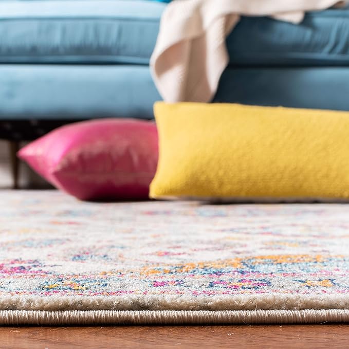 SAFAVIEH Evoke Collection 2'2" x 7' Cream / Orange EVK255B Boho Non-Shedding Living Room Entryway Foyer Hallway Bedroom Runner Rug