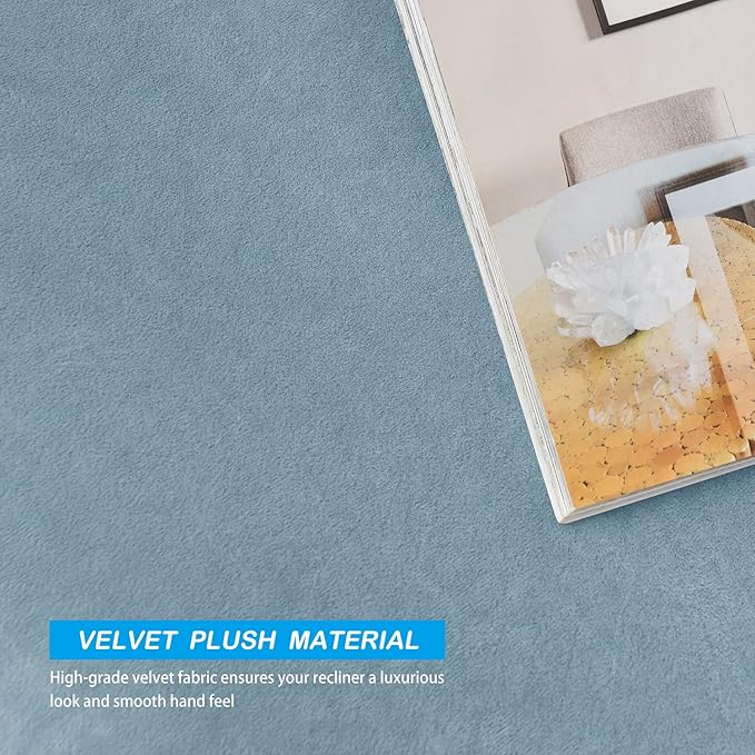 OBCREAT High Stretch Recliner Chair Cover Soft Velvet Recliner Slipcovers 4 Pieces Lazy Boy Recliner Couch Covers Plush Furniture Protector for Kids Pets (Light Blue)