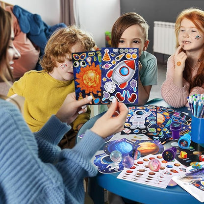 BenLouis 216Pcs Outer Space Themed Party Favors Space Alien Sticker Stampers School Stationery Set Bulk Classroom Prizes for Astronaut Planet Birthday Party Goodie Bags Fillers