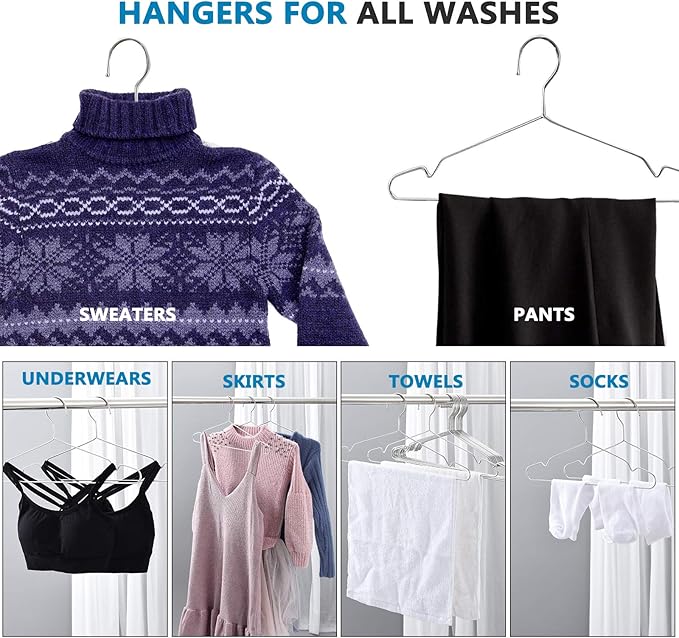 Fayleeko Wire Hangers Coat Hangers Strong Heavy Duty Stainless Steel Metal Hangers 17.7 Inch Ultra Thin Space Saving Clothes Hangers (10pack)