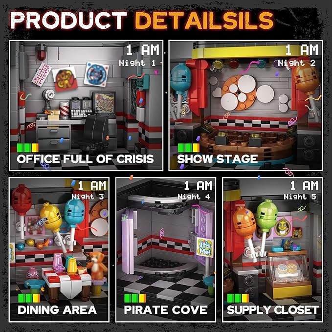 Five Nights Security Breach Stage Building Blocks Toys, Classic Horror Game Stage Building Set, Home Decoration Great Birthday Present for Teens, Collectible Present for Game Fans (1388PCS)