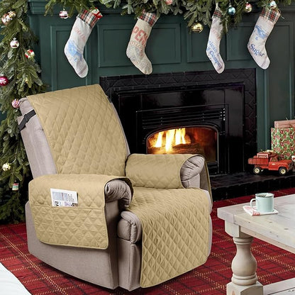 Ruaozz 100% Waterproof Recliner Chair Cover Non-Slip Oversized Reclining Cover for Large Recliner Chair Washable Chair Seat Cover with Elastic Straps for Kids, Dogs, Pets (Sand, 28'')