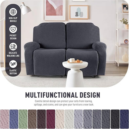 KinCam Recliner Covers, Stretch Reclining Chair Covers, Recliner Sofa Slipcovers Stripe Jacquard Recliner Couch Covers Furniture Protector Covers for Pet Kid (2 Seater, Charcoal Gray)