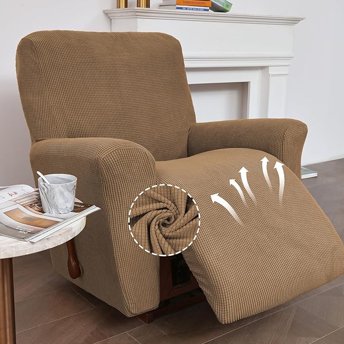 KEKUOU Recliner Chair Covers,Lazy Boy Recliner Covers Stretch Couch Cover Slipcovers 1 Piece Furniture Protector with Elastic Bottom for Kid,Dog(Recliner,Camel)