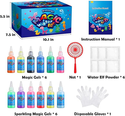 Aqua Fairy Water Gel Kit for Kids, Magic Water Elf Toy Kit with 12 Colors Magic Gel, Aqua Fairy kit with 18 Shape Molds, Crate Your Own Magic Elf Kit Water Pets Craft Kits for Kids