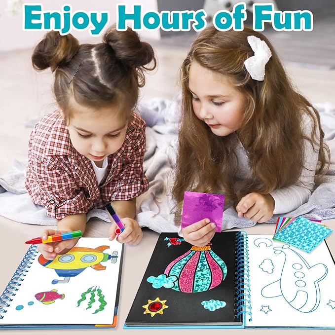 Foil Art Craft Activity for Kids: Fun DIY Toy Sticker Kit, No Mess Creative Travel Supply Set, Idea Birthday Easter Basket Stuffers Valentines Gift for Girl Boy Toddler 4 5 6 7 8 9 Year Old（Vehicle）