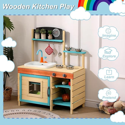 Mud Kitchen for Kids Outdoor - Kids Outdoor Play Kitchen Playset with Cookware Accessories - Perfect for Chef Pretend Play