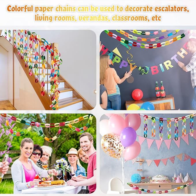 Nezyo 240 Sheets Bright Paper Chain Strips Construction Paper About 46 Feet in Total Length 1 x 8 Inch Assorted Colors DIY with 1 Roll Double Sided Tape