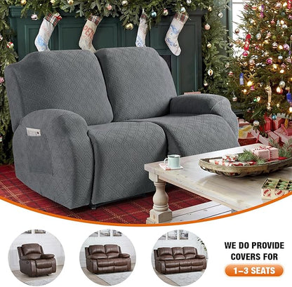 VANSOFY Recliner Cover, 2-Pieces Stretch Reclining Couch Cover with Pockets Loveseat Sofa Slipcovers Soft Washable Furniture Protector for Dogs Cats(Light Gray)