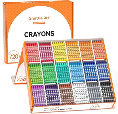 Shuttle Art Crayon Bulk Class Pack - 720 Count, 18 Assorted Colors with 40 Crayons per Color, Non-Toxic Bulk Crayon School Supplies for Teachers and Kids Arts & Crafts Supplies