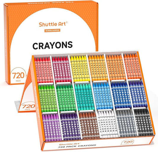 Shuttle Art Crayon Bulk Class Pack - 720 Count, 18 Assorted Colors with 40 Crayons per Color, Non-Toxic Bulk Crayon School Supplies for Teachers and Kids Arts & Crafts Supplies