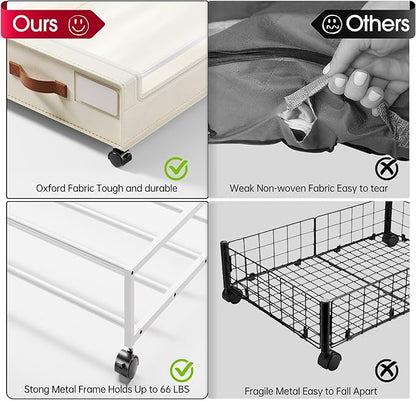 Yecaye 4 Pack Under Bed Storage with Wheels, Under Bed Storage Containers with Lids, Large Under Bed Rolling Storage with Clear Window & Label, Rolling Drawers for Clothes, Blankets, Books