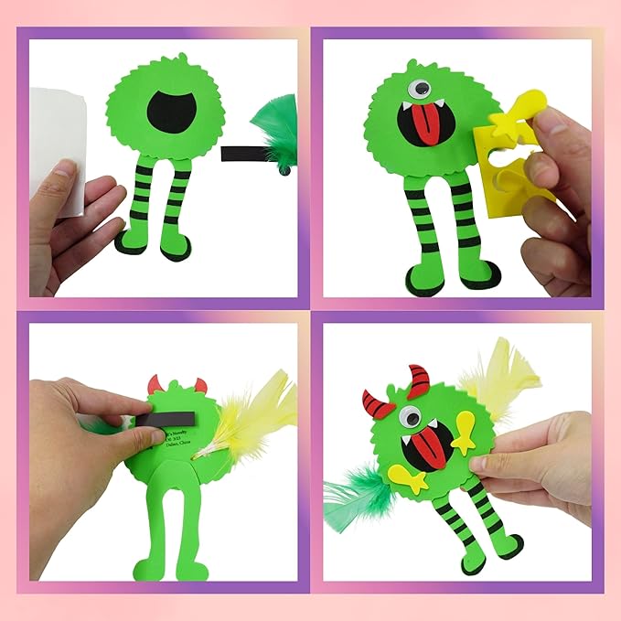 4E's Novelty Halloween Crafts for Kids (12 Pack) Silly Monsters Foam Magnet Fall Crafts for Kids Bulk, Halloween Party Activities for Kids Ages 3-5, 4-8