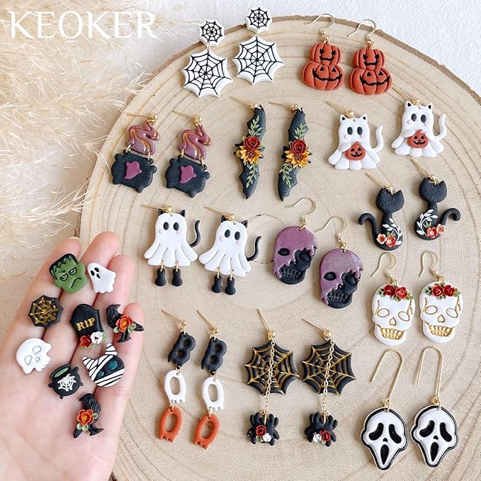 KEOKER Halloween Polymer Clay Cutters - 24 Shapes for Jewelry & Earrings