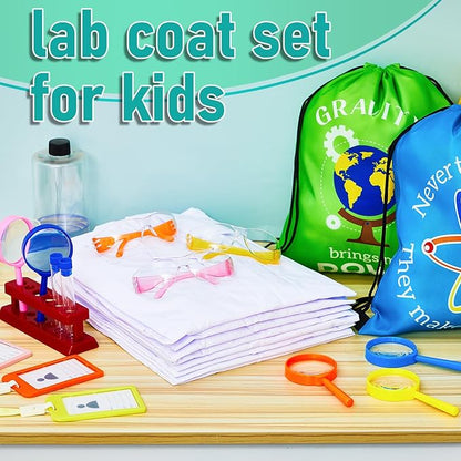 Lenwen 8 Sets Kids Science Experiment Kit with Lab Coat Scientist Costume Dress and Role Play Colorful Toys Gift for Boys Girls Kids Christmas Birthday Party