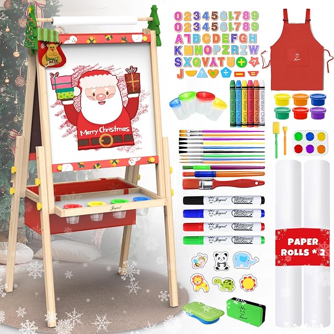 Joyooss Art Easel for Kids Easel for Toddlers, Christmas Gifts for Kids Adjustable Standing Wooden Toddler Easels Kids Dry Erase Board, Art Easel for Kids Age 2-4 4-8 9-12 Drawing Easels Girl Toys