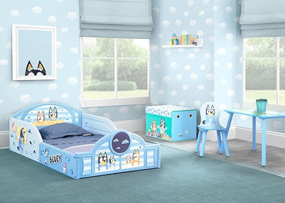 Delta Children - Bluey 4-Piece Toddler Room-in-a-Box Set – Includes Sleep and Play Toddler Bed, Table, 1 Chair and Fabric Toy Box, Blue